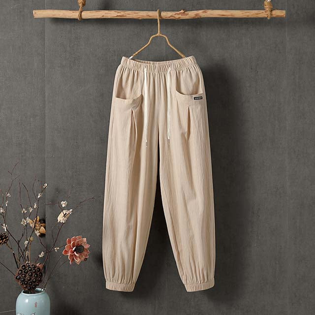 【Cotton and Linen】Solid Colour Casual Trousers