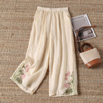 【100% Cotton】Floral Embroidered Casual Trousers