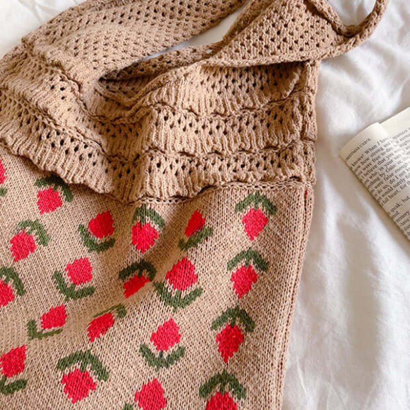 Casual Floral Knitted Bag