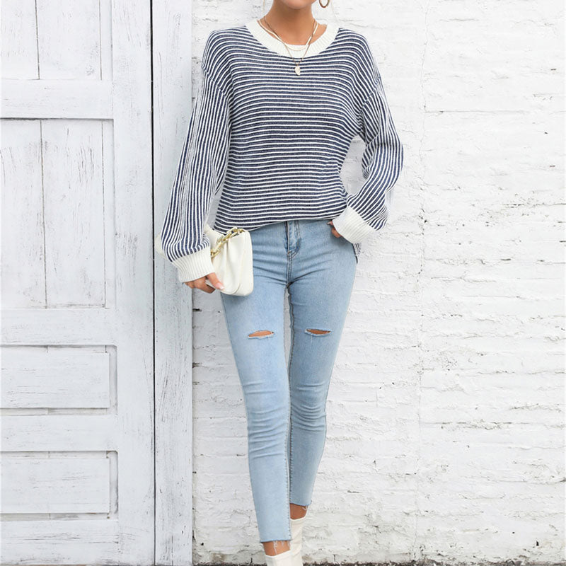 Casual Striped Knit Sweater