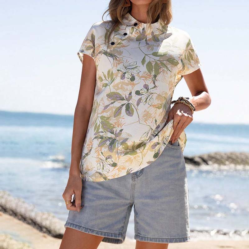 Casual Leaf Print Blouse