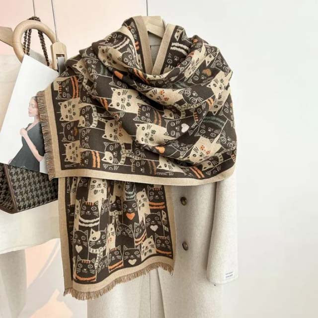 Warm Cat Print Scarf