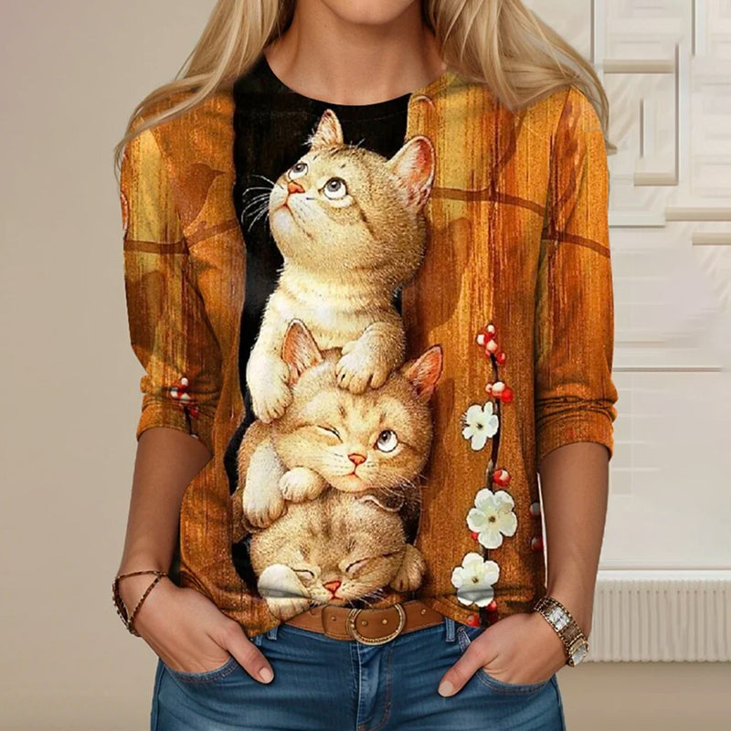 Casual Cat Print T-Shirt