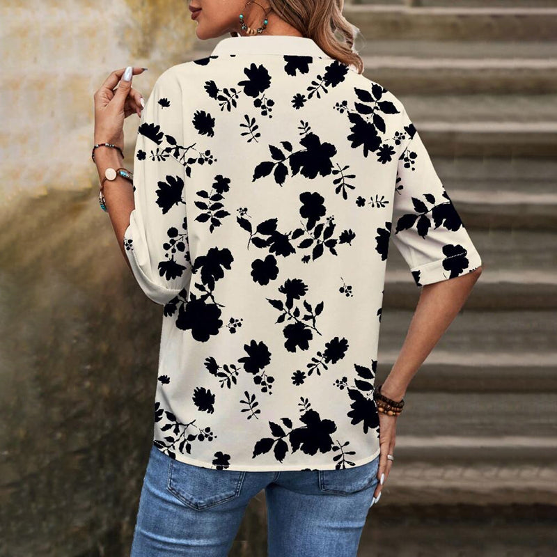 Casual Leaf Print Blouse