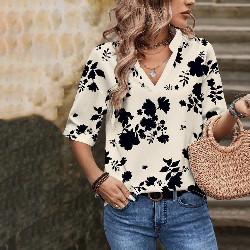 Casual Leaf Print Blouse