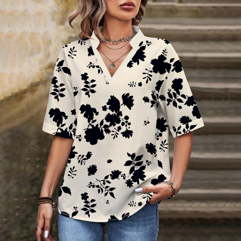 Casual Leaf Print Blouse