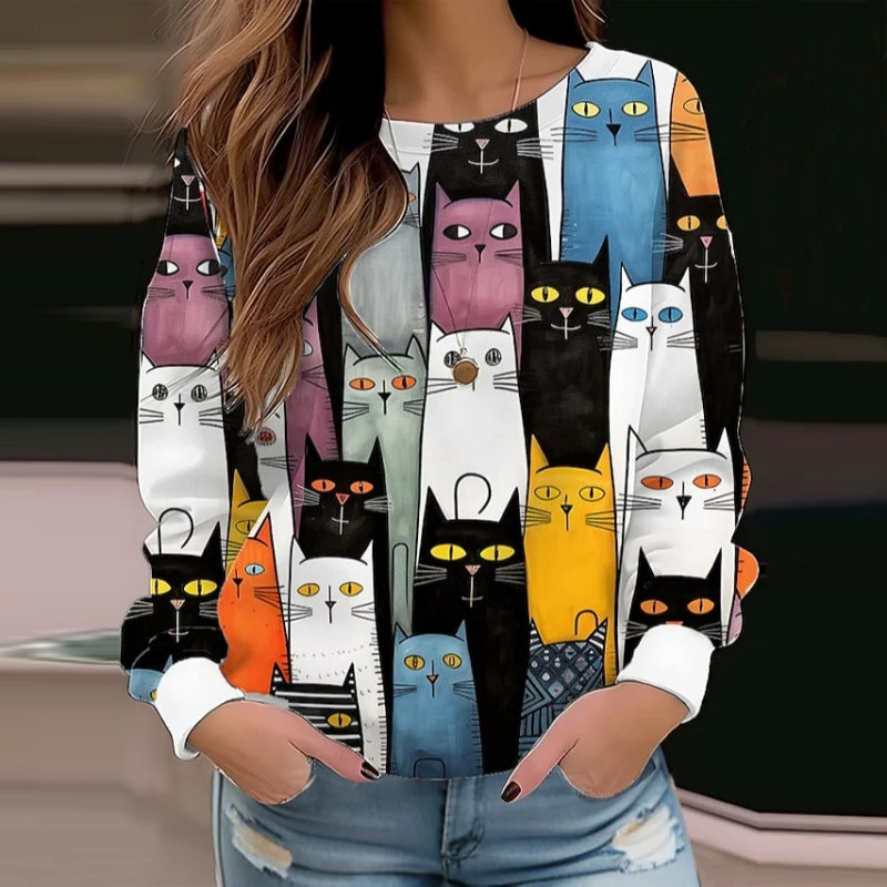 Creative Cat Print Sweatshirt