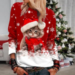 Cat Print Christmas T-Shirt