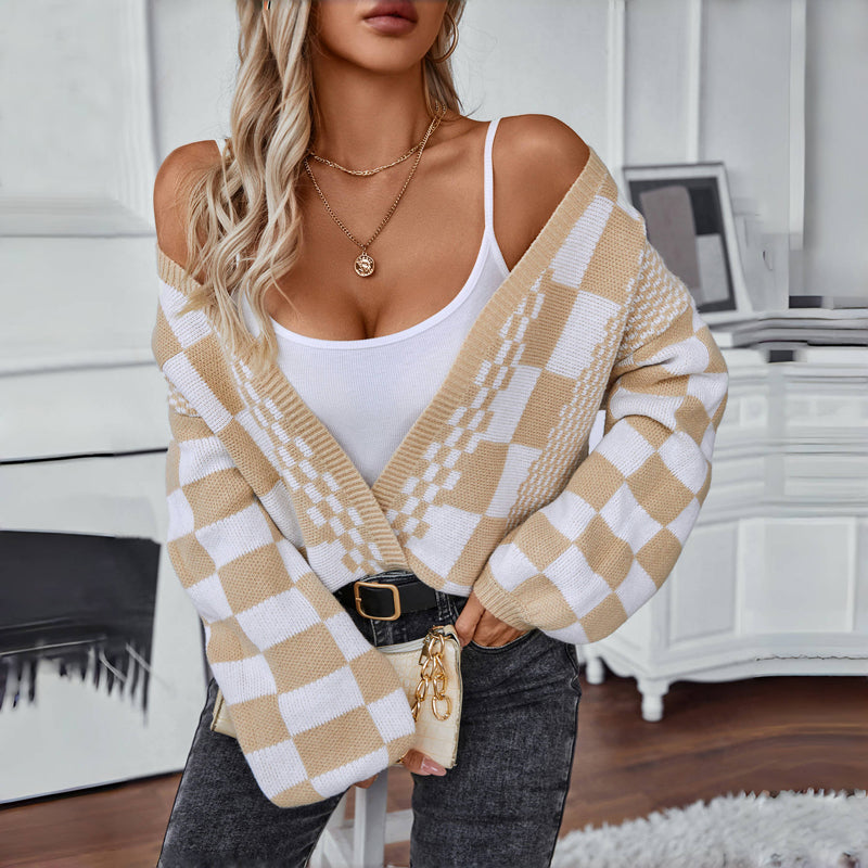 Casual Plaid Knitted Cardigan