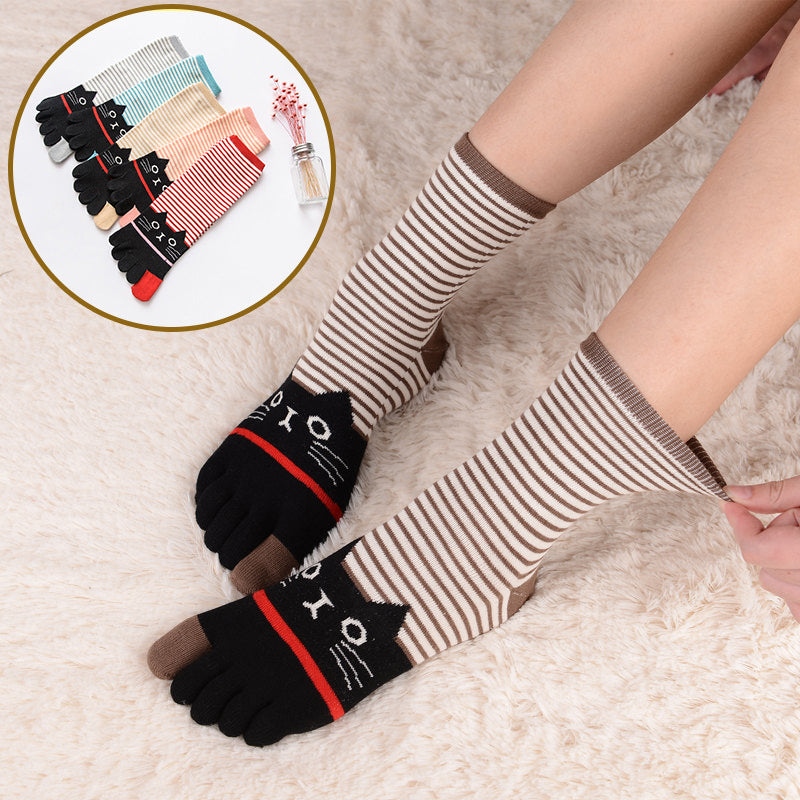 Cartoon Cat 5-Toe Socks