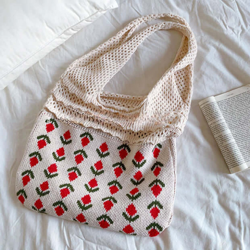 Casual Floral Knitted Bag