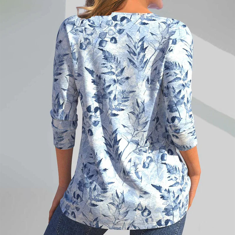 Leaf Print Casual Blouse