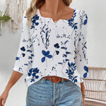 Casual Leaf Print Blouse