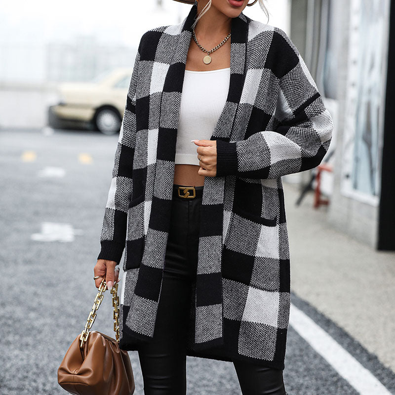 Casual Plaid Knitted Cardigan