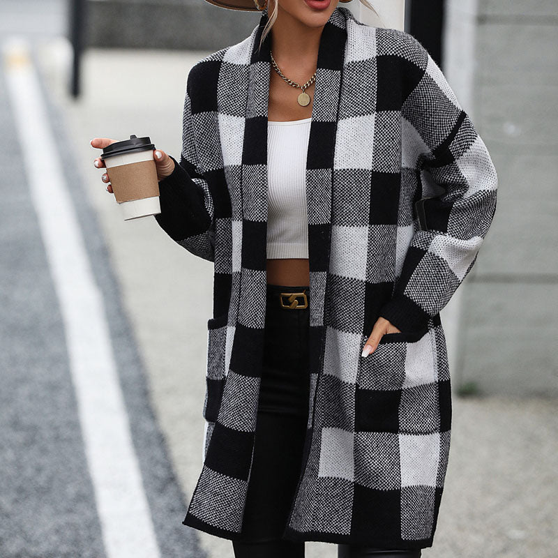 Casual Plaid Knitted Cardigan