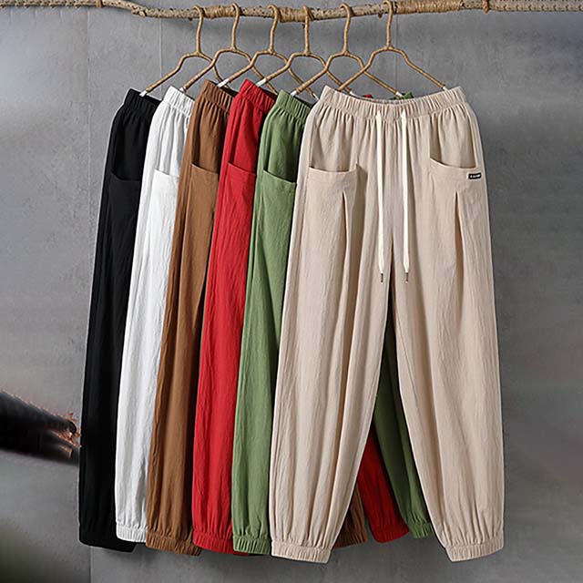 【Cotton and Linen】Solid Colour Casual Trousers