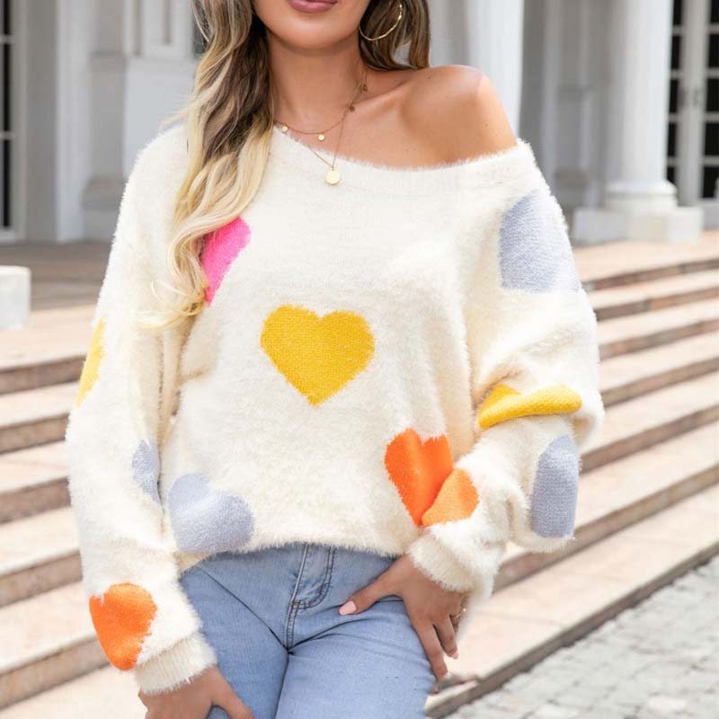 Heart Pattern Knit Sweater