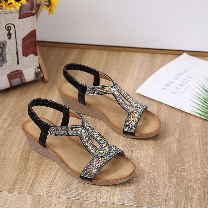 Rhinestone Wedge Sandals