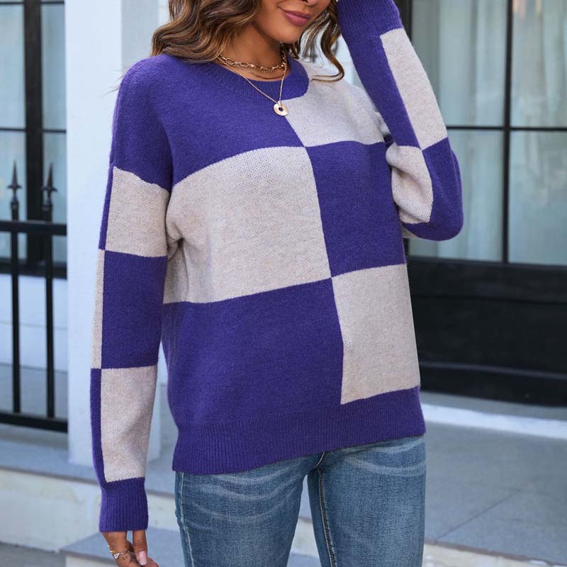 Casual Plaid Knit Sweater