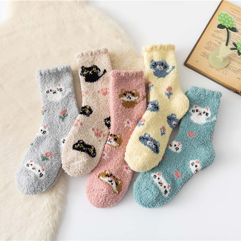 Warm Cat Print Socks