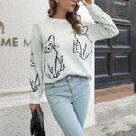 Cat Print Knit Sweater