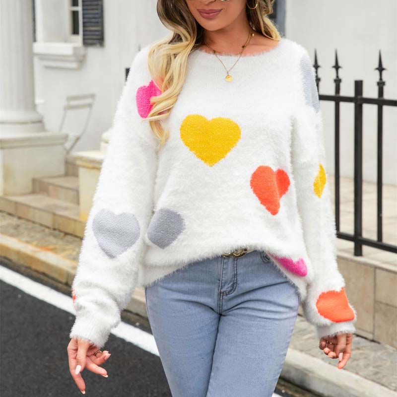 Heart Pattern Knit Sweater