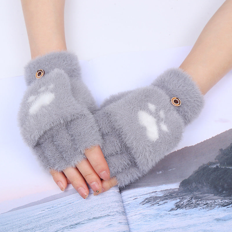 Warm Cat Paw Print Gloves