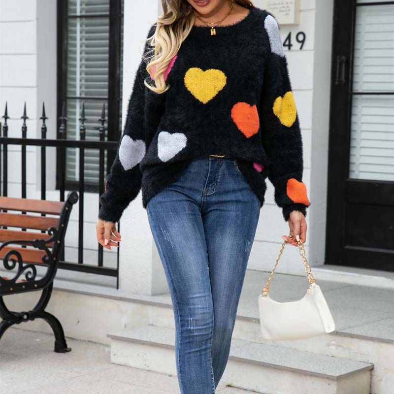 Heart Pattern Knit Sweater