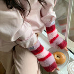 Colourful Striped Plush Gloves