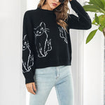 Cat Print Knit Sweater