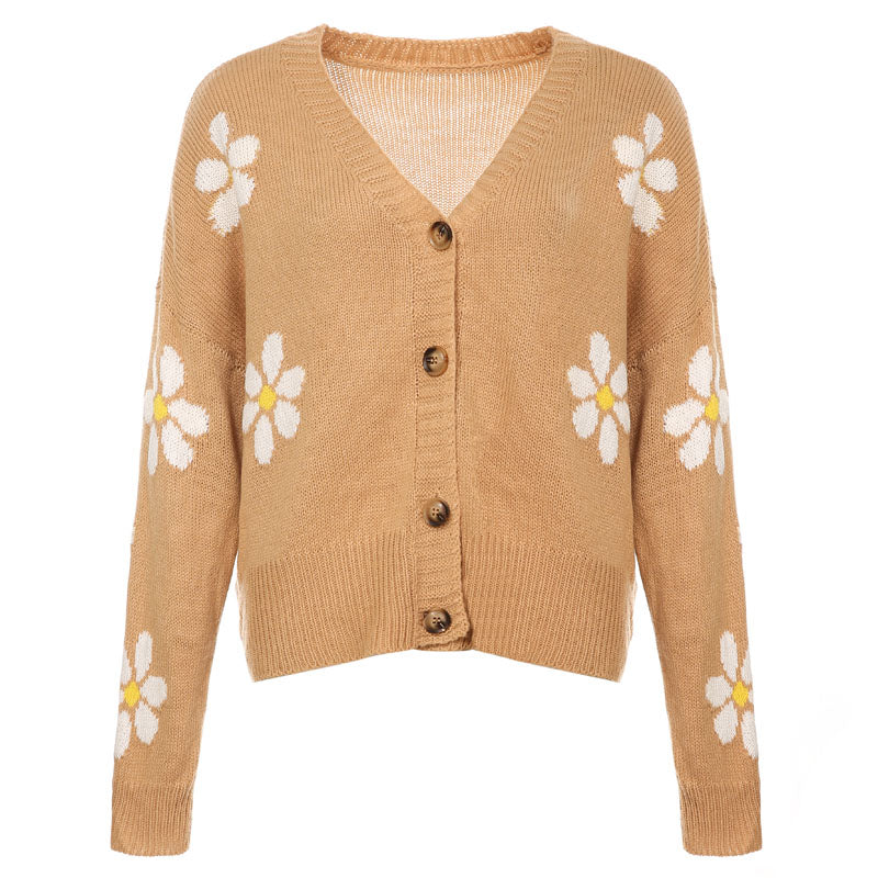 Casual Floral Knitted Cardigan