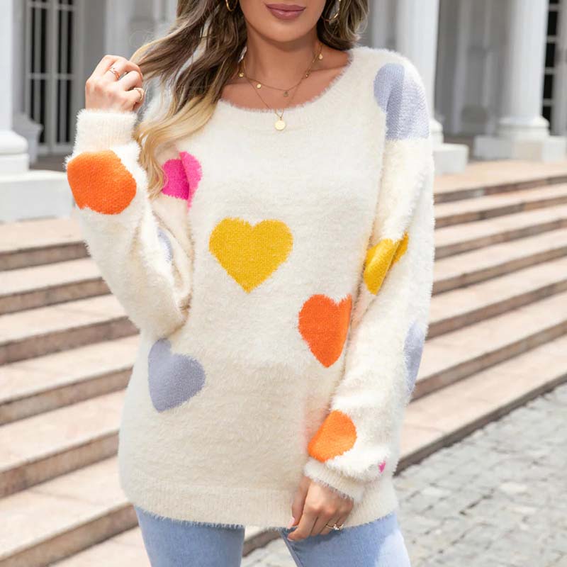 Heart Pattern Knit Sweater