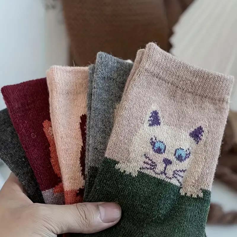 Pack Of 5 Pairs Of Cat Print Socks