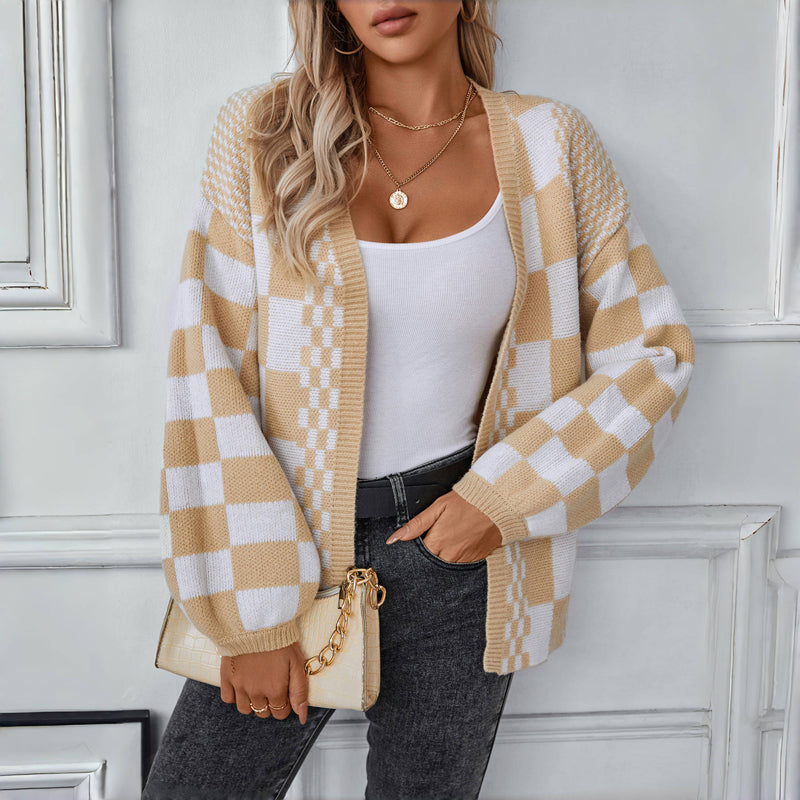 Casual Plaid Knitted Cardigan