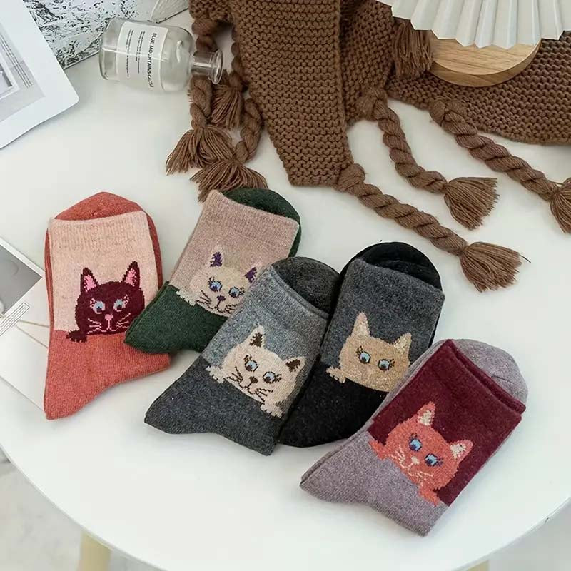 Pack Of 5 Pairs Of Cat Print Socks