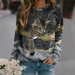 Vintage Cat Print Sweatshirt