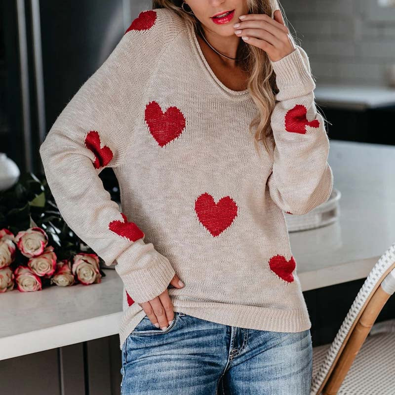 Heart Pattern Knit Sweater