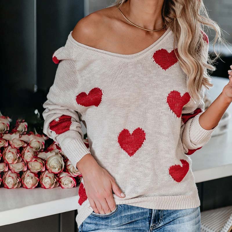 Heart Pattern Knit Sweater