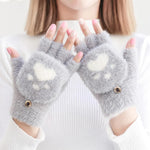 Warm Cat Paw Print Gloves