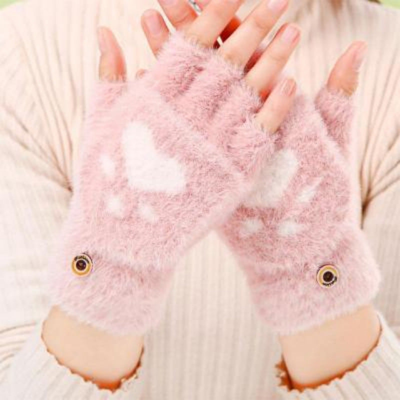 Warm Cat Paw Print Gloves