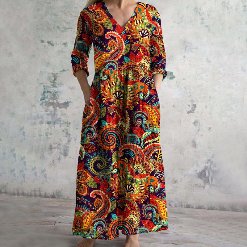 Vintage Ethnic Print Dress