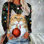 Cat Print Christmas T-Shirt