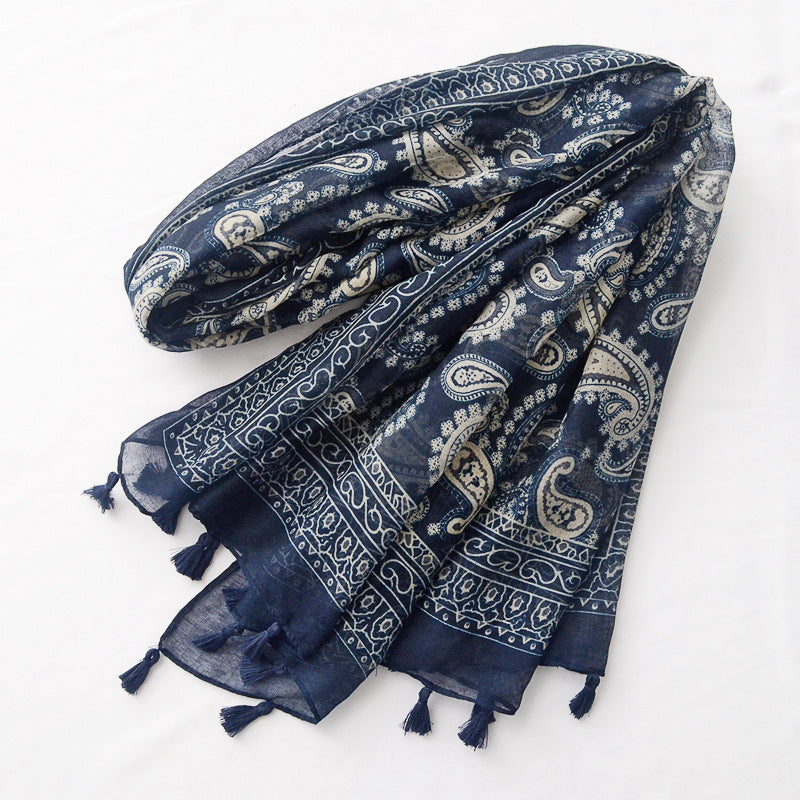 Vintage Fringed Printed Scarf