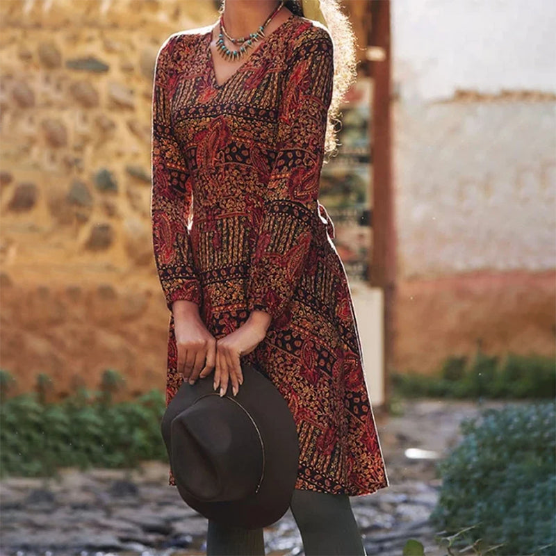 Vintage Ethnic Style Printed Dress