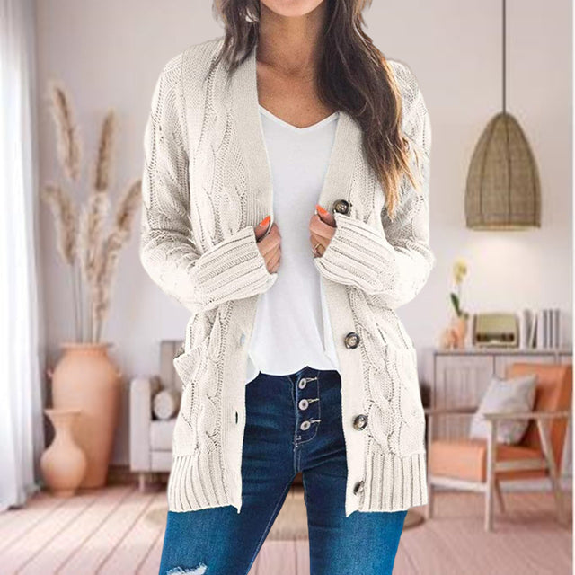 Casual Solid Color Knitted Cardigan