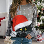 Christmas Cat Print Sweatshirt