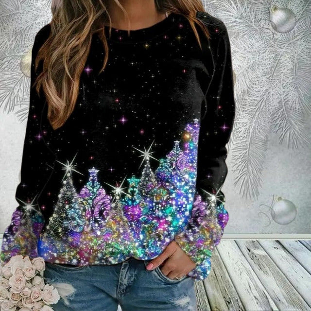 Christmas Print Bling Sweatshirt