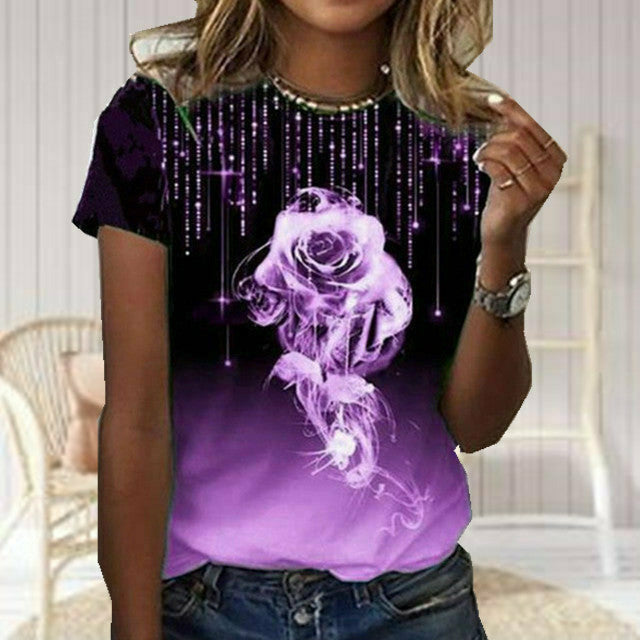 Rose Print Casual T-Shirt