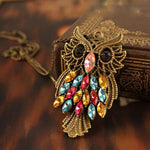 Vintage Colorful Diamond Owl Necklace