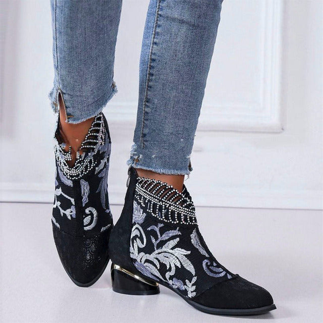Vintage Embroidered Ankle Boots